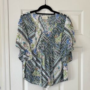 MAEVE Anthropologie Maya Floral Print Flutter Sleeve V Neck Blouse